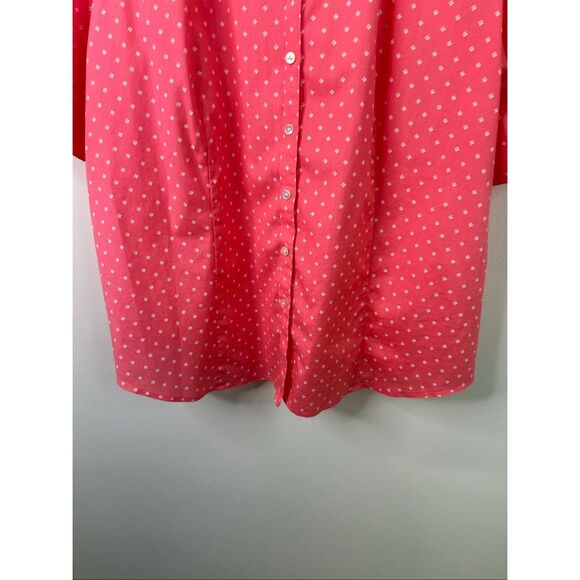 Talbots‎ Button Front Shirt Sz 20 Pink White Polka Dot Wrinkle Resistant Cotton - Picture 3 of 11